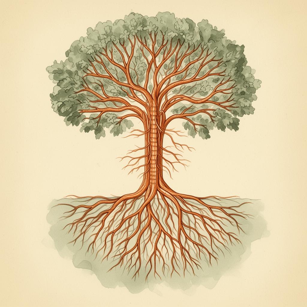 Rewired Holistics — illustration of a tree whose branches and roots mirror the human nervous system